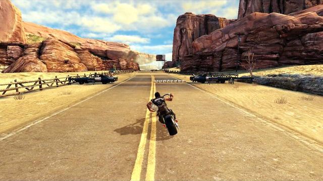 Na przedstawionej na screenie drodze wypatruj rampy do skoku - Rozdział 6 | Karty kolekcjonerskie | Ride to Hell Retribution - Ride to Hell: Retribution - poradnik do gry