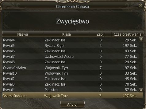 Jedna runda Ceremonii trwa 5 minut - Ceremonia Chaosu - Player vs Player - Lineage II: Goddess of Destruction - poradnik dla początkujących