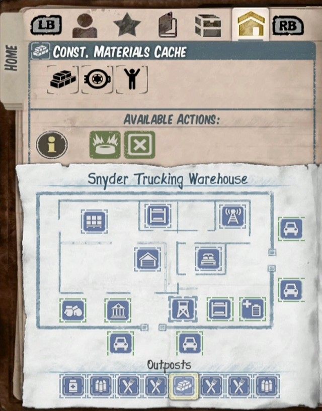 Placówki zaznaczone są na mapie zielonymi ikonami z paskiem postępu, dodatkowo podgląd placówek masz w ostatniej zakładce dziennika, na samym dole - Zdobywanie zasobów i budowa | Wskazówki | State of Decay - State of Decay - poradnik do gry