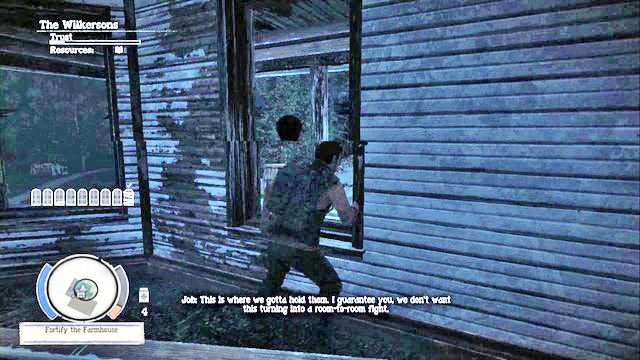 Zacznij od zabarykadowania wszystkich okien (przytrzymując przy oknie przycisk interakcji), zaraz po zakończeniu wzmacniania obrony rozpocznie się atak grup zombie oraz Wielkiego Skurczybyka - Wilkersonowie | Opis przejścia | State of Decay - State of Decay - poradnik do gry