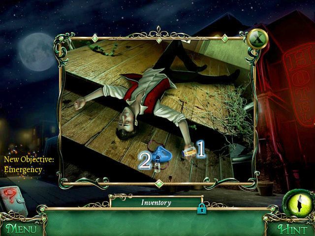 Po wyjściu z samochodu klikamy w okolicę nieprzytomnego mężczyzny (kursor zmieni się w lupę) - Hotel | Solucja 9 Poszlak Tajemnica Serpent Creek - 9 Poszlak: Tajemnica Serpent Creek - poradnik do gry