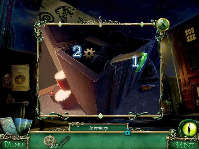 Przyglądamy się fragmentowi koszuli [1], a następnie zbieramy kolejny Gear [2] - Ulice miasteczka | Solucja 9 Poszlak Tajemnica Serpent Creek - 9 Poszlak: Tajemnica Serpent Creek - poradnik do gry