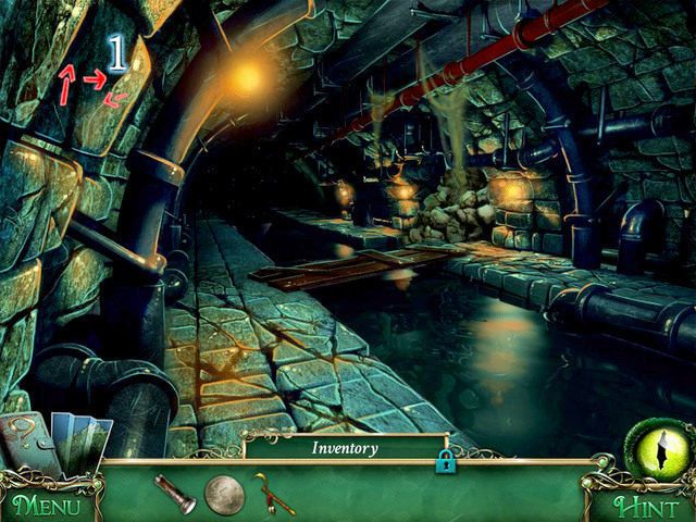 Kierując się wskazówkami zapisanymi w lewym rogu [1], przechodzimy przez kanały aż dojdziemy do miejsca zablokowanego przez wydostającą się z rur parę - Kanały | Solucja 9 Poszlak Tajemnica Serpent Creek - 9 Poszlak: Tajemnica Serpent Creek - poradnik do gry