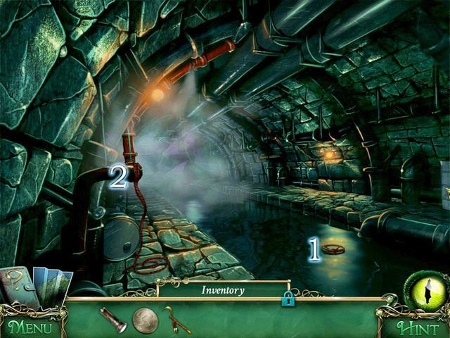 Przy pomocy Ritual sickle sięgamy Valve [1], a następnie podchodzimy do zaworu [2] - Kanały | Solucja 9 Poszlak Tajemnica Serpent Creek - 9 Poszlak: Tajemnica Serpent Creek - poradnik do gry