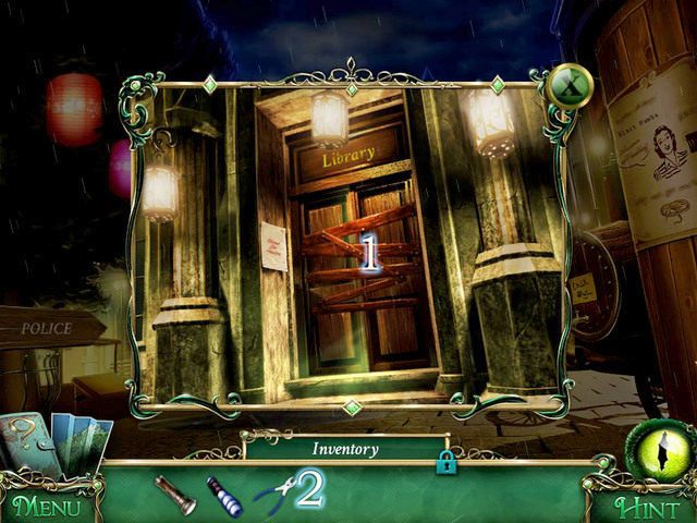 Po podejściu do drzwi biblioteki, niszczymy barykadę [1] przy pomocy Pliers [2] - Biblioteka | Solucja 9 Poszlak Tajemnica Serpent Creek - 9 Poszlak: Tajemnica Serpent Creek - poradnik do gry