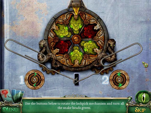 Układankę rozwiązujemy za pomocą dwóch pokręteł: lewego [1] i prawego [2] - Zagadki | Znajdźki i łamigłówki 9 Poszlak Tajemnica Serpent Creek - 9 Poszlak: Tajemnica Serpent Creek - poradnik do gry