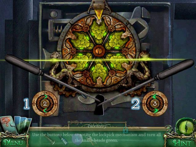 Układankę rozwiązujemy za pomocą dwóch pokręteł: lewego [1] i prawego [2] - Zagadki | Znajdźki i łamigłówki 9 Poszlak Tajemnica Serpent Creek - 9 Poszlak: Tajemnica Serpent Creek - poradnik do gry