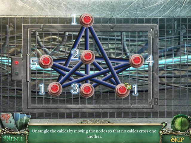 By kable się nie przecinały, musimy czerwone punkty ułożyc w następujący sposób - Zagadki | Znajdźki i łamigłówki 9 Poszlak Tajemnica Serpent Creek - 9 Poszlak: Tajemnica Serpent Creek - poradnik do gry