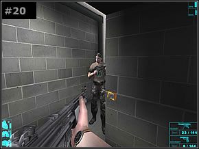 Ruszaj dalej, zdejmij kolejnych przeciwników i zapamiętaj lokację z piątą bombą (na siatce [#21] z prawej strony) - Misja 03 - The Bomber - Die Hard: Nakatomi Plaza - poradnik do gry