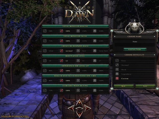 Własne modyfikowanie trudności gry - Tworzenie Postaci | Legends Of Dawn - Legends Of Dawn - poradnik do gry