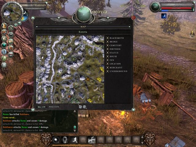 Mapa z zaznaczona zniszczoną karawaną(pomarańczowy trójkąt) - Questy | City of Recca | Legends Of Dawn - Legends Of Dawn - poradnik do gry