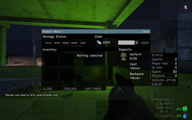 Menu gracza w Wasteland - Wasteland w Arma III | Serwery wieloosobowe - Arma III - poradnik do gry