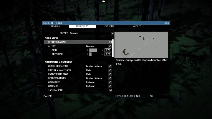 Menu poziomu trudności daje duże możliwości w dostosowywaniu gry do naszych potrzeb. - Konfiguracja Army na start - Ustawienia rozgrywki | ArmA 3 - Arma III - poradnik do gry
