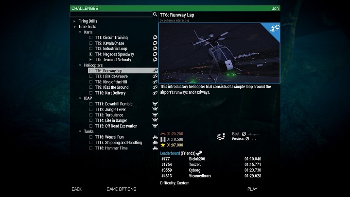 Lista dostępnych prób czasowych. - Od czego zacząć | ArmA 3 - Arma III - poradnik do gry