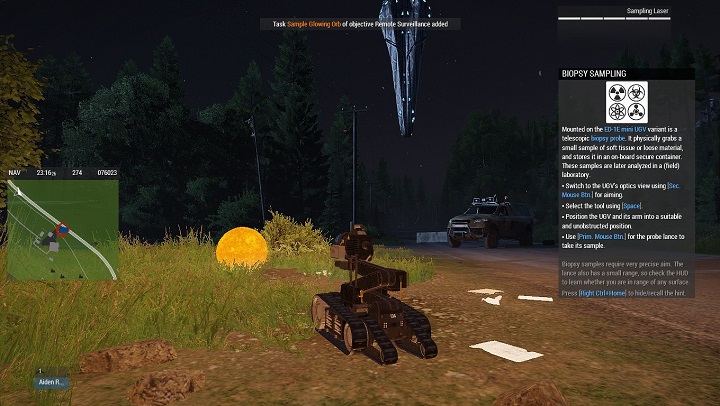 By pobrać próbkę, naciśnij klawisz zmiany broni (domyślnie F), po czym podjedź \ nachyl ramię wystarczająco blisko dragonballa i dziabnij go narzędziem do pobierania (naciskając LPM) - Misja 3 - Bliskie Spotkania (Close Encounters) | ArmA 3 Contact - Arma III - poradnik do gry