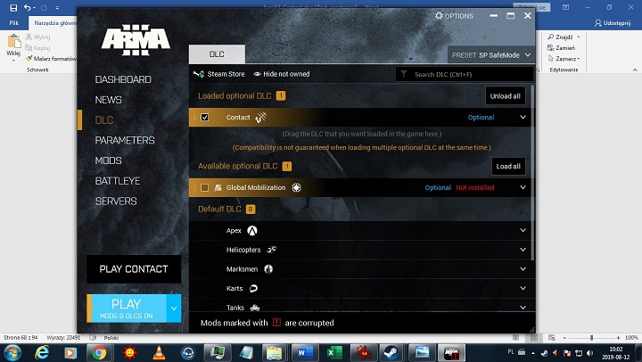 Zakładka DLC launchera. - Jak uruchomić dodatek? | ArmA 3 Contact - Arma III - poradnik do gry