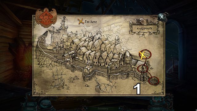 Użyj znalezionych soli na rybaku i weź od niego mapę[1] (za jej pomocą możesz szybko przenosić się do odwiedzonych wcześniej lokacji) - 2 - Boats Away | Opis przejścia Nightmares from the Deep - Nightmares from the Deep: The Sirens Call - poradnik do gry