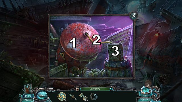 Podejdź do beczki z paliwem[1] i otwórz ją za pomocą korkociągu - 5 - The Shipwreck cemetery | Opis przejścia Nightmares from the Deep - Nightmares from the Deep: The Sirens Call - poradnik do gry