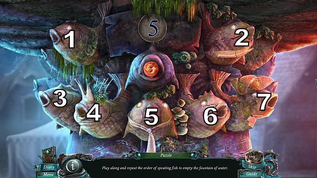 Aktywujesz grę w której musisz powtarzać kolejność tych ryb, które wypluwają wodę - Rozdział 3 | Zagadki Nightmares from the Deep - Nightmares from the Deep: The Sirens Call - poradnik do gry