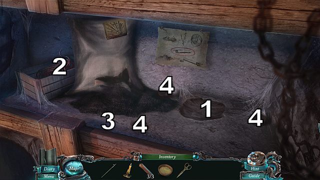 Połóż bowl of glue w miejscu[1] oraz użyj nożyczek do pocięcia linek[2] - Rozdział bonusowy | Zagadki Nightmares from the Deep - Nightmares from the Deep: The Sirens Call - poradnik do gry