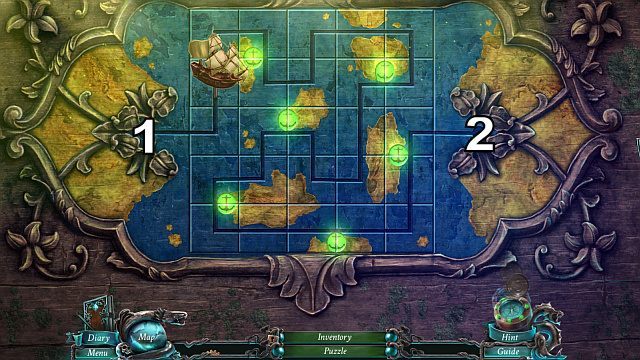 Ułóż je tak, aby tworzyły spójną ścieżkę pomiędzy punktami [1] i [2] - Rozdział bonusowy | Zagadki Nightmares from the Deep - Nightmares from the Deep: The Sirens Call - poradnik do gry