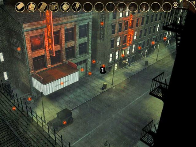 Wyjdź na ulicę i spójrz na panel telefoniczny nieopodal wejścia [1] (będzie niewidoczny bez rozmowy z właścicielem) - Hotel Ostatnia Przystań - Face Noir: The Cat with the Jade Eyes - poradnik do gry