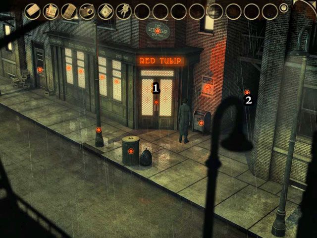 Pojawiasz się na ulicy przed barem - Bar Czerwony Tulipan - Face Noir: The Cat with the Jade Eyes - poradnik do gry