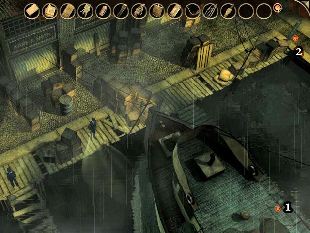 Opuść lokację z ciałem, wróć do miejsca, gdzie wymykałeś się policji i przejdź do końca w prawo ([2]) - Port Melville raz jeszcze - Face Noir: The Cat with the Jade Eyes - poradnik do gry