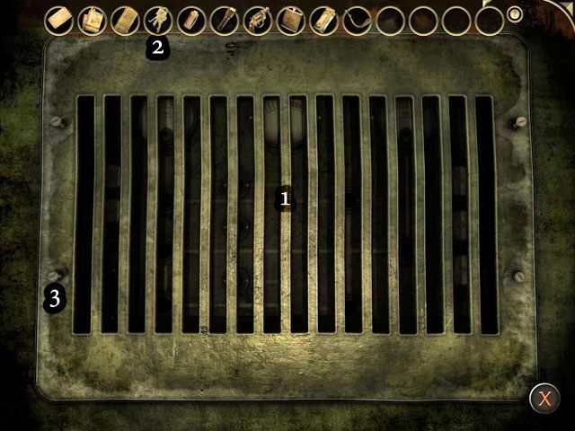 Przyjrzyj się uważnie kracie panelu [1] oraz jednej ze śrubek ([3], ale może być dowolna z pozostałych) - Stocznia Noego - Face Noir: The Cat with the Jade Eyes - poradnik do gry