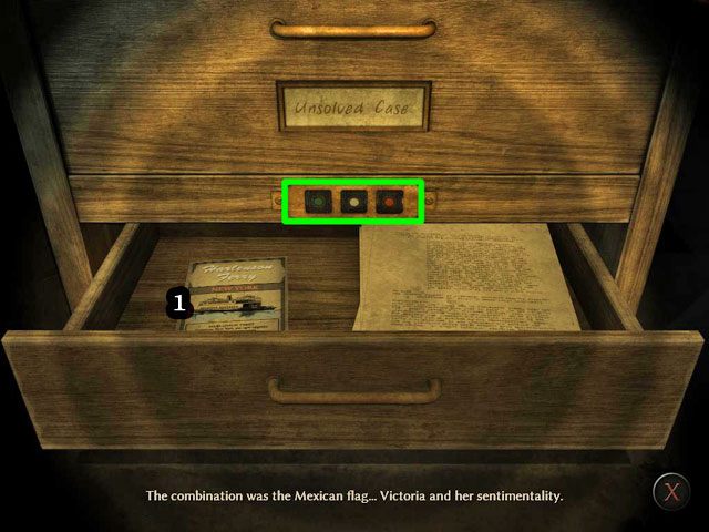 Po lewej stronie szuflady leży katalog [1] - Policyjne archiwa - Face Noir: The Cat with the Jade Eyes - poradnik do gry