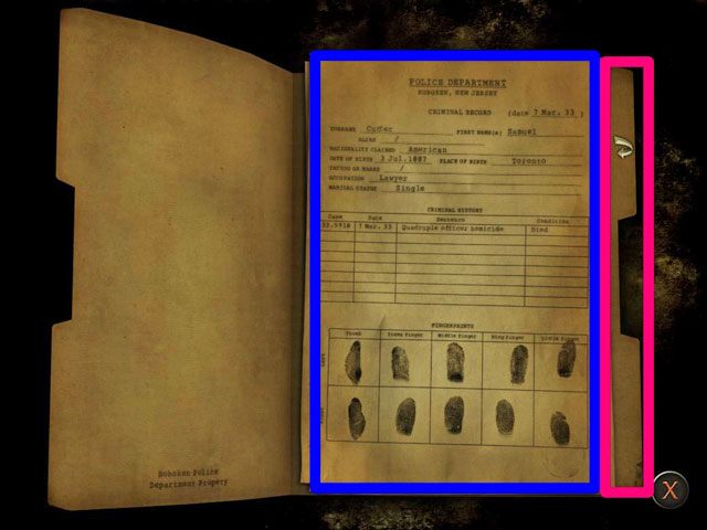 Klikając na kartkę (niebieskie pole) detektyw będzie czytał - Policyjne archiwa - Face Noir: The Cat with the Jade Eyes - poradnik do gry