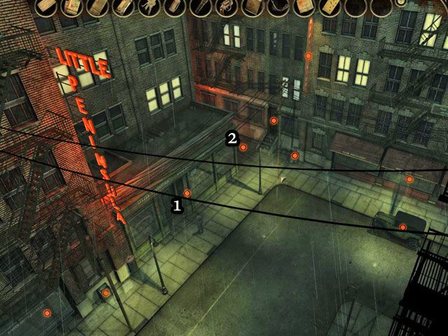 Podejdź do drzwi księgarni i użyj ich [1] - Mały Półwysep - Face Noir: The Cat with the Jade Eyes - poradnik do gry