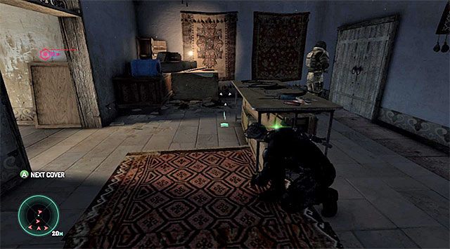 Optymalny moment do opuszczenia pomieszczenia ze strażnikiem - Dotarcie do miejsca pobytu kupca | Misja 2 - Forteca partyzantów - Tom Clancys Splinter Cell: Blacklist - poradnik do gry