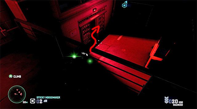 Na lewy balkonik zeskocz dopiero gdy przeciwnik, który do niedawna go patrolował, powróci do widocznego w oddali pomieszczenia kontrolnego - Wydostanie się z więzienia | Misja 6 - HQ wydziału specjalnego - Tom Clancys Splinter Cell: Blacklist - poradnik do gry