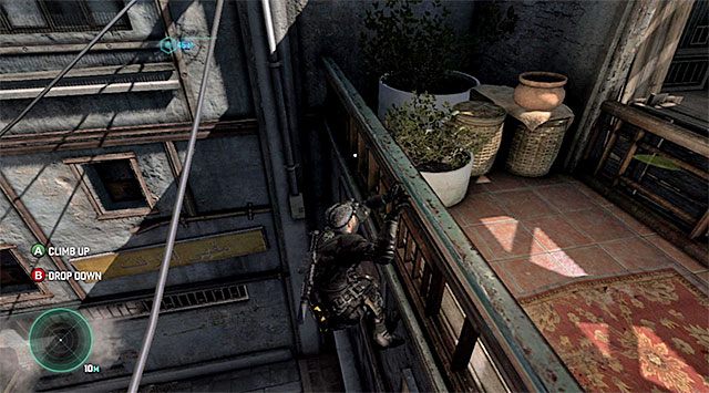 Przeprawa po gzymsach - Dotarcie w okolice posterunku policji | Misja 1 - Kryjówka - Tom Clancys Splinter Cell: Blacklist - poradnik do gry