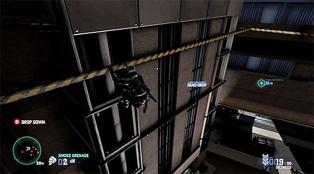 Paczka znajduje się przy jednej z krawędzi wielkiego szybu - Misje głównej kampanii | Paczki (Dead Drops) | Splinter Cell Blacklist - Tom Clancys Splinter Cell: Blacklist - poradnik do gry