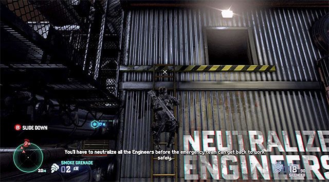 Na najwyższy poziom najlepiej jest dotrzeć szybami wentylacyjnymi - Zneutralizowanie wszystkich terrorystów | Misja 11 - Terminal gazowy - Tom Clancys Splinter Cell: Blacklist - poradnik do gry