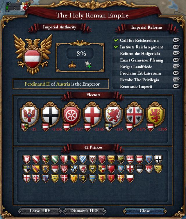 W menu HRE może zobaczyć na kogo będą głosować elektorzy i wprowadzić w życie reformy. - Europa Universalis 4: Holy Roman Empire - Religia i kultura - Europa Universalis 4 - poradnik do gry