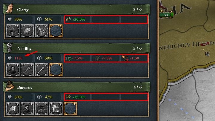 Od każdego ze stanów otrzymujecie bonusy lub kary zależne od poziomu lojalności - Europa Universalis 4: Stany mieszczańskie - Europa Universalis 4 - poradnik do gry