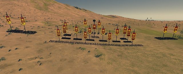 Zaletą tej formacji jest możliwość szybkiej eliminacji wrogich oddziałów flankujących, aby następnie uderzyć na centrum i pokonać resztę oddziałów wroga - Przykładowe formacje i manewry | Walka w Total War Rome II - Total War: Rome II - poradnik do gry