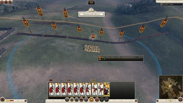 Pierwszy cel: przesunąć strzelców kilkadziesiąt metrów do przodu, na skraj wzgórza - dzięki temu będziemy mogli obserwować manewry wroga - Prolog w Total War Rome II | Początek - Total War: Rome II - poradnik do gry