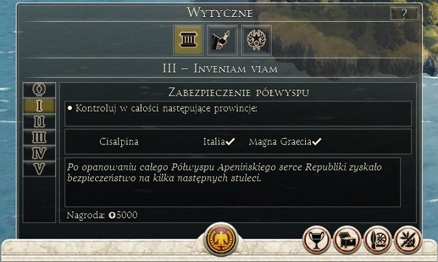 Po wypełnieniu poszczególnych zadań otrzymamy od Senatu pewną ilość pieniędzy znacznie ułatwiających dalszy rozwój państwa, stąd o ile jest to możliwe powinniśmy spróbować zadowolić senatorów - Wytyczne oraz misje w Total War Rome II | Mapa strategiczna - Total War: Rome II - poradnik do gry