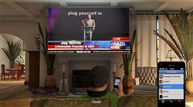 Użyj lewej gałki analogowej i zacznij zmieniać kanały aż natrafisz na transmisję z prezentacji Jaya Norrisa - GTA 5: Zaproszenie od przyjaciela - solucja - GTA 5 - poradnik do gry