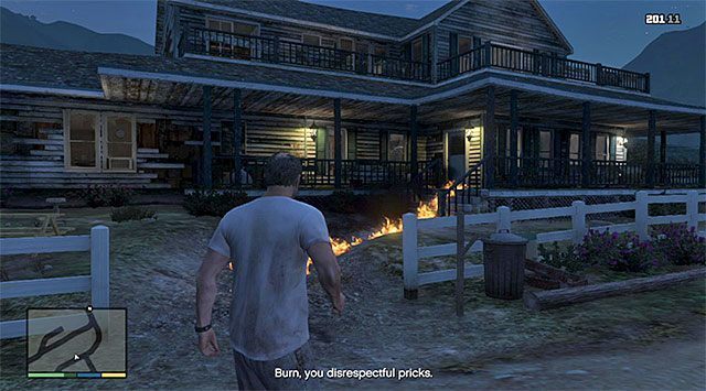 Trafienie w ślad benzyny doprowadzi do pożaru - GTA 5: Kryształowy labirynt - solucja - GTA 5 - poradnik do gry