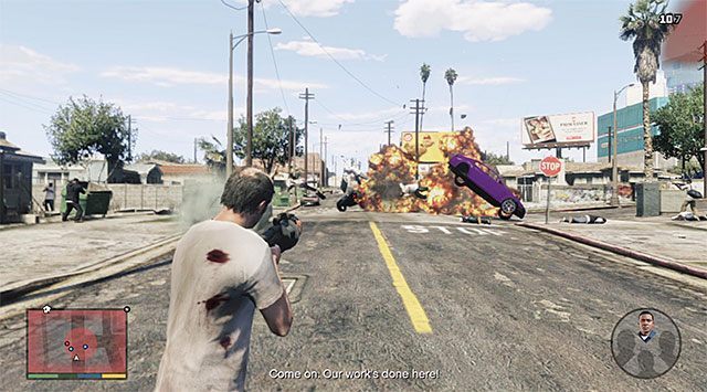 Stopniowo przesuwaj się do przodu i licz się z tym, że w okolicy regularnie będą pojawiali się nowi przeciwnicy - GTA 5: Safari na dzielni - solucja - GTA 5 - poradnik do gry