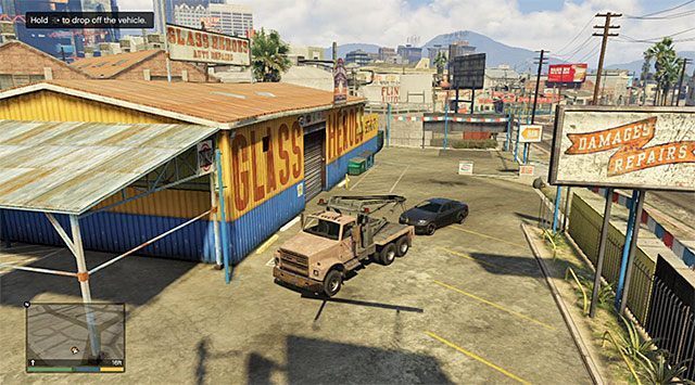 Pozostaw zepsuty samochód tuż przy budynku warsztatu samochodowego - GTA 5: Przysługa raz jeszcze - solucja, nagrody, wyzwania - GTA 5 - poradnik do gry