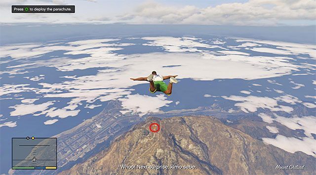 W zależności od upodobań możesz wysłuchać pełnej rozmowy z Domem lub przyśpieszyć lot ku górze Mount Chiliad - GTA 5: Ocena ryzyka - solucja, nagrody, wyzwania - GTA 5 - poradnik do gry