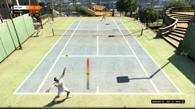 Pasek określa siłę uderzenia. - GTA 5: Tenis - porady - GTA 5 - poradnik do gry