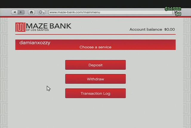 Strona banku, w którym trzymasz swoje pieniądze - GTA Online: Jak wpłacić pieniądze na konto? - GTA 5 - poradnik do gry