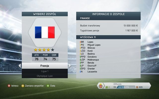 W kolejnym ekranie dokonujemy wyboru klubu, za którego sterami początkowo zasiądziemy - Tryb kariery menedżerskiej w FIFA 14 - FIFA 14 - poradnik do gry